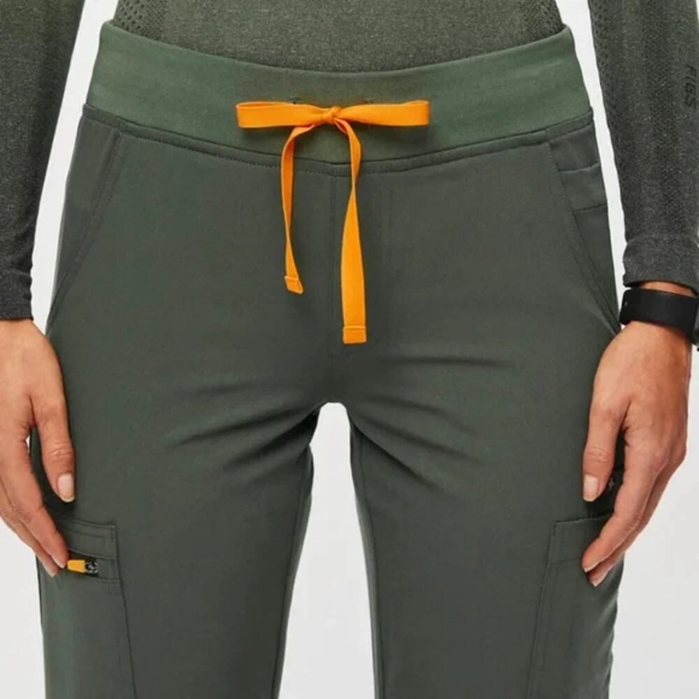 Figs Yola Skinny Moss Green Scrub Pants Women's XS Orange String & Zipper - Picture 5 of 10